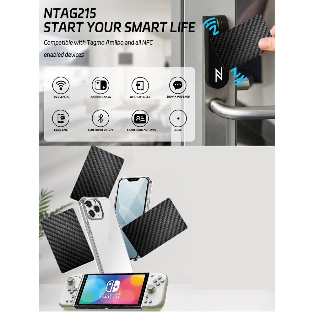 10pcs NFC Carbon Fiber Card NFC Tags 215 Chip Rewritable NFC 215 Tags NFC Clear Card Compatible