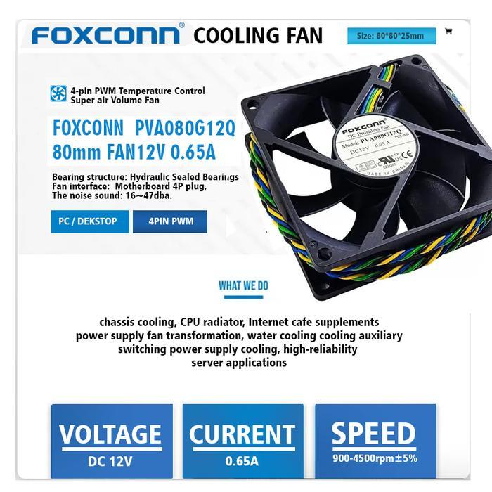 CUCI GUDANG KIPAS FAN PC FOXCONN TURBO PVA080G12Q 8CM DC 12V 0.65A 4-PIN PWM HIGH SPEED 4500 RPM