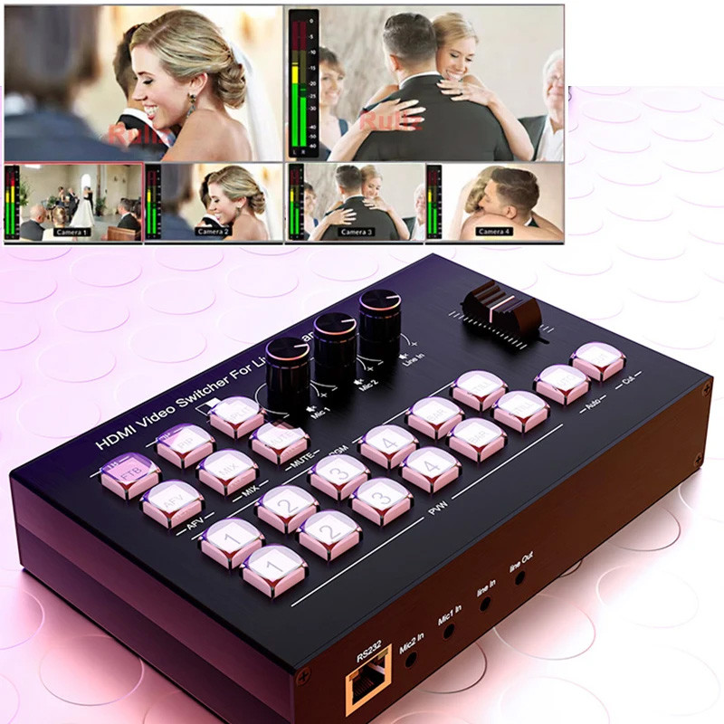 4K Video Mixer Switcher 4 CH HDMI Multi Camera Streaming Live Production Broadcasting Station