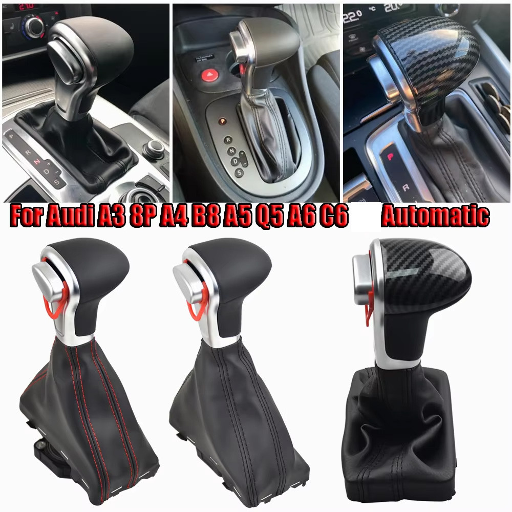 LHD CAR PU LEATHER CHROME GEAR SHIFT KNOB SHIFT KNOBS FOR AUDI A3 8P A4 B8 A5 Q5 A6 C6 AUTO
