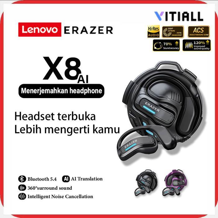 Lenovo Erazer X8 Tws Transformer Earphone Bluetooth 5.4 Headset Wireless Gaming Open Ear Ai