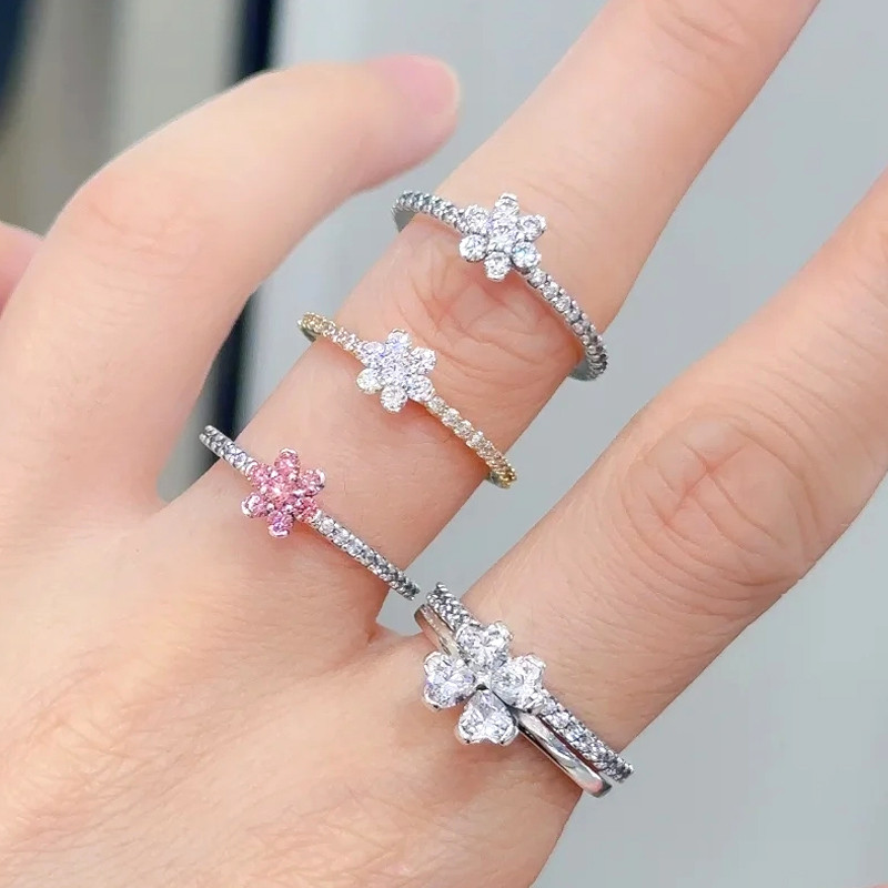 2026 New S925 Floral Design Multi-Colored Heart Style Green Rectangular Diamond Ring, Perfect as a
