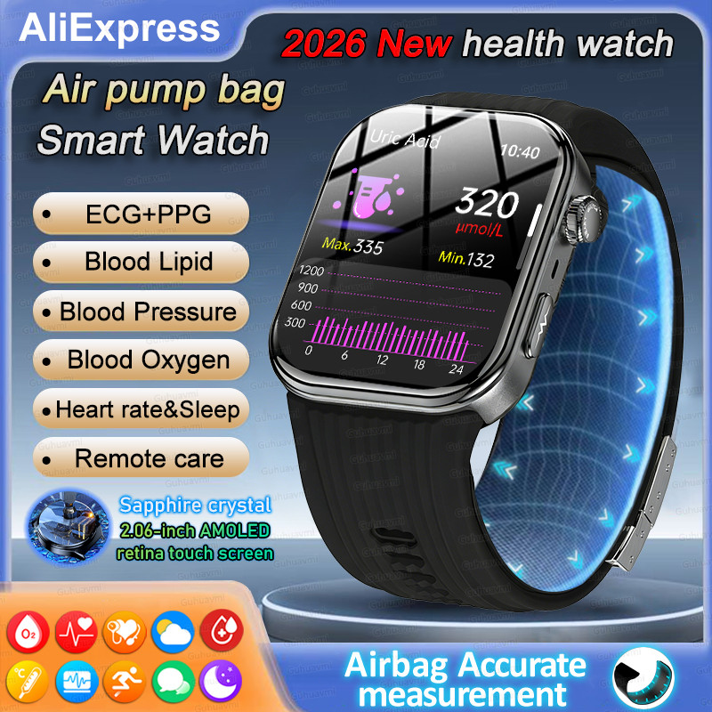 ECG Smartwatch AMOLED Screen Airbag air pump Smartwatch Blood Pressure Measure Micro physical
