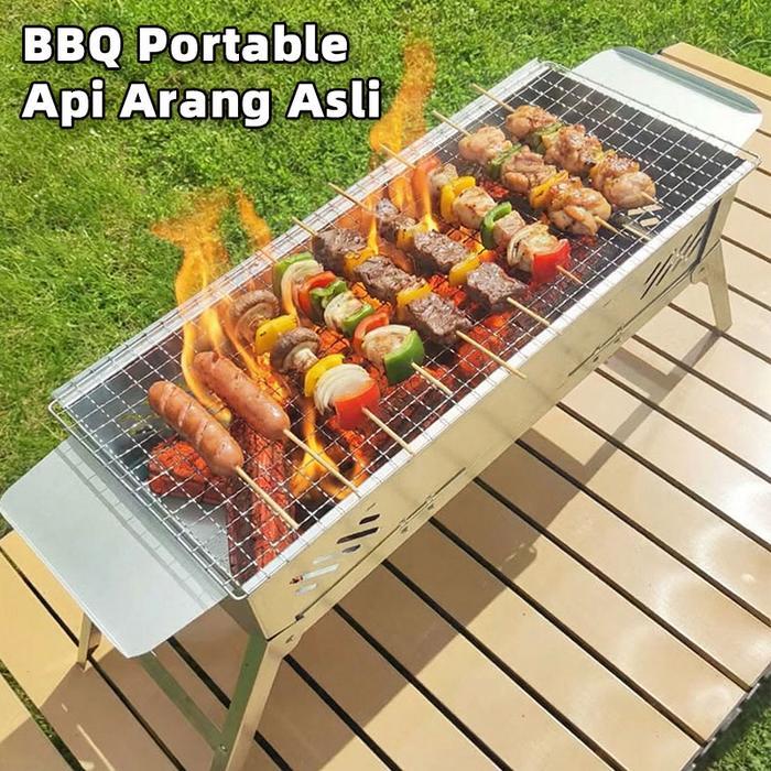 Alat Panggangan BBQ Arang Portable Lipat ikan sosis ayam sate bakso bakar Cocok untuk Keluarga &
