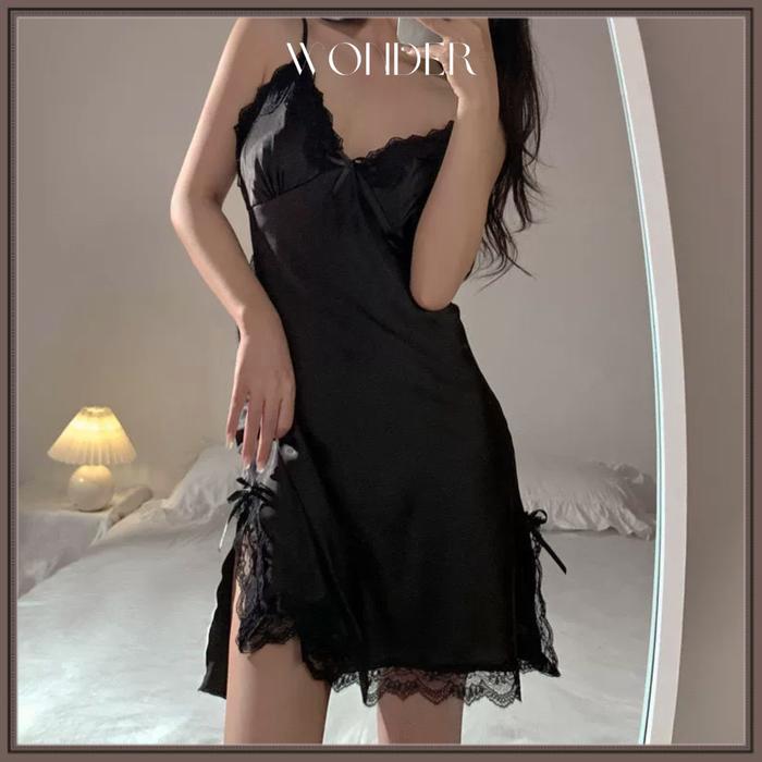 Diskon [WONDER GIRLS] Lingerie Dress Mini Bahan Sutra Baju Tidur Daster Piyama New