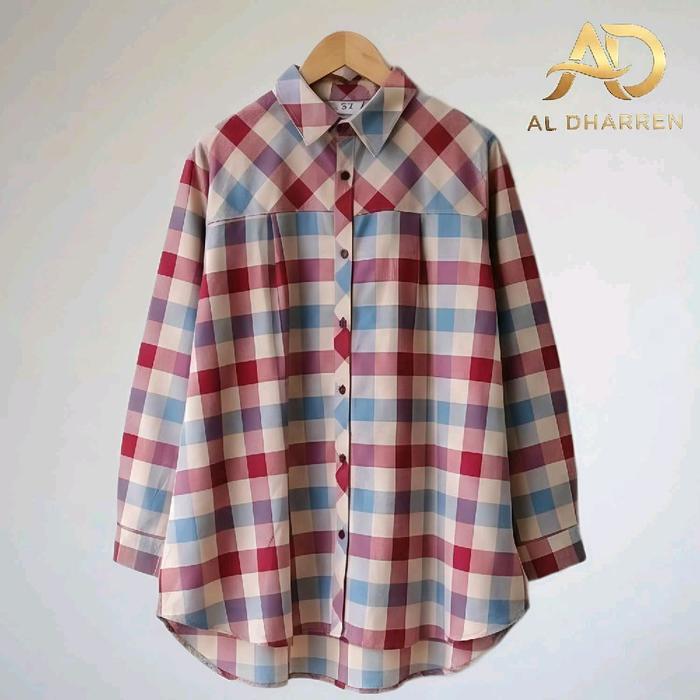 AO DHARREN Blus & kemeja jumbo katun atasan wanita kotak kotak LD 120 Oversize