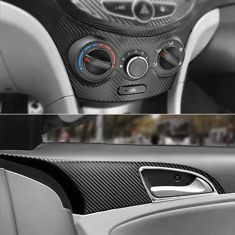 For Hyundai Solaris Accent Verna Interior Central Control Panel Door Handle Carbon Fiber Stickers