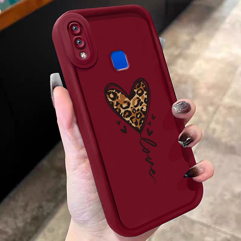 Casing Hp untuk VIVO Y91 Y91i Y93 Y93s Y95 Case Hati motif macan tutul Kasing silikon Cesing modern 