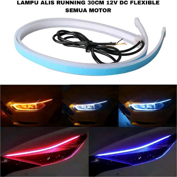 1 Pasang Lampu Alis Led Running 30Cm 12V Dc Flexible / Lampu Alis Motor Led Running Senja Dan Sen