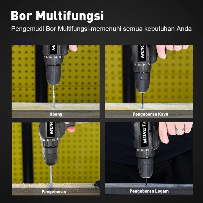 Krisbow - 98V Mesin Bor Baterai Tangan Dengan 2 Baterai Cordless Drill Battery Impact Drill Alat
