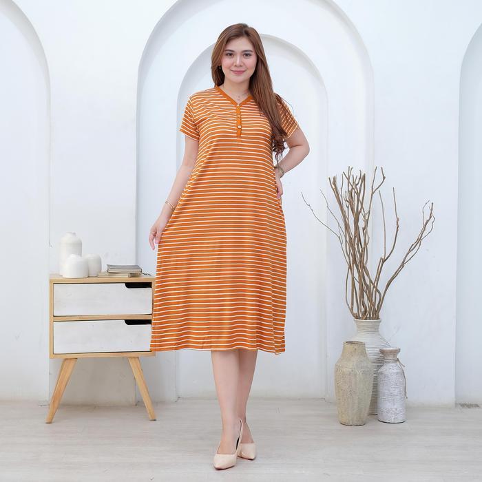Pp Fashion Midi Dress Busui Motif Salur Bahan Spandek Rayon Premium Daster Busui Kancing Aktif
