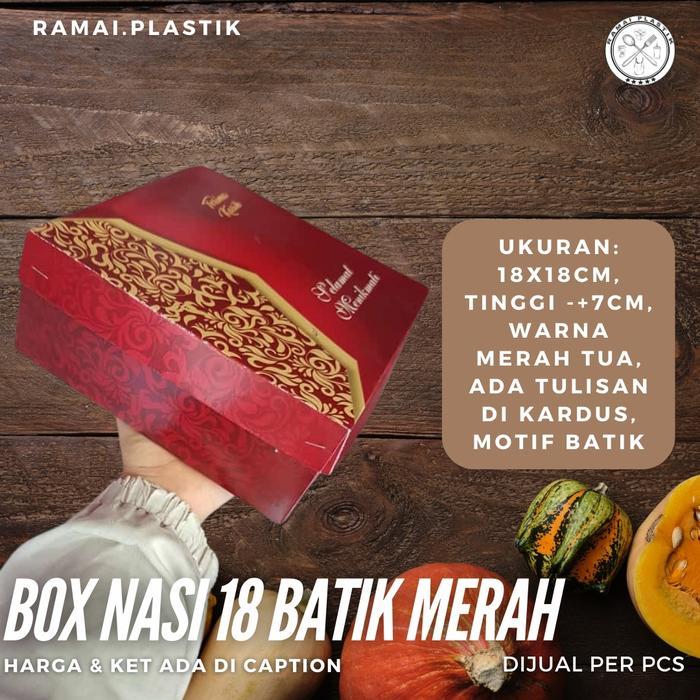 Bisa Grab Dus Nasi 18X18 Motif Batik Merah Tua/ Nasi Box/ Kardus Nasi