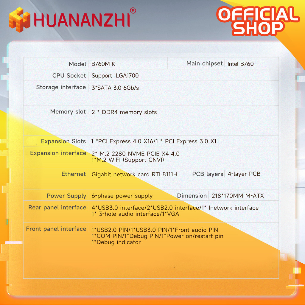 HUANANZHI B760M K Motherboard M-ATX DDR4 LGA1700 Intel B760 Support Gen 12 13 14