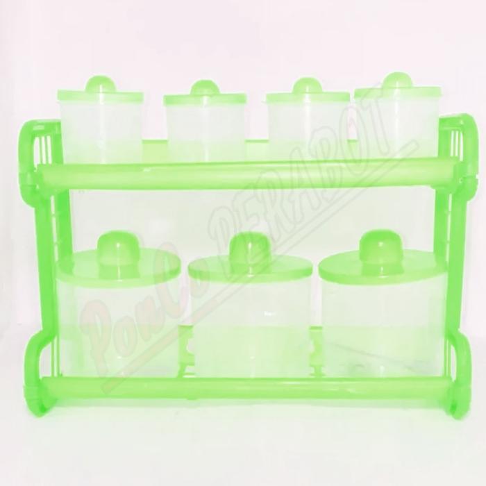 rak bumbu / kitchen set / tempat bumbu dapur hijau pink plastik toples kitchenware