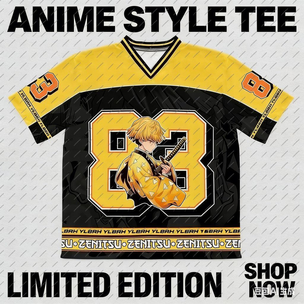 Number 83 Demon Slayer Zenitsu Agatsuma Anime Series Jersey Oversize Kpop Baseball Hockey Outfit