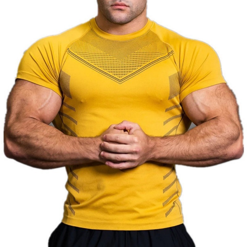 Gym T Shirt Men Quick Dry Running Shirt Compression Fitness Shirt Male Gym Workout tights Short