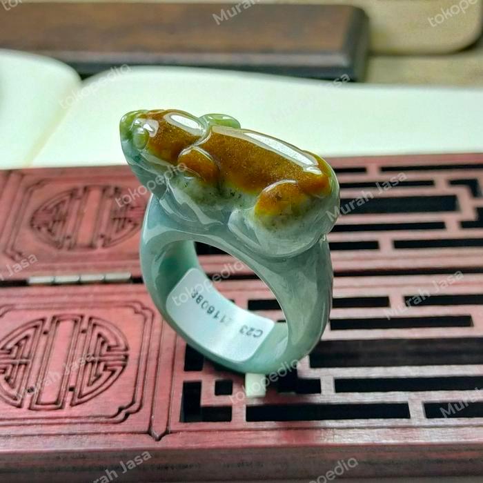 PROMO Cincin Giok Jadeite Pixiu keberuntungan + sertifikat Murah