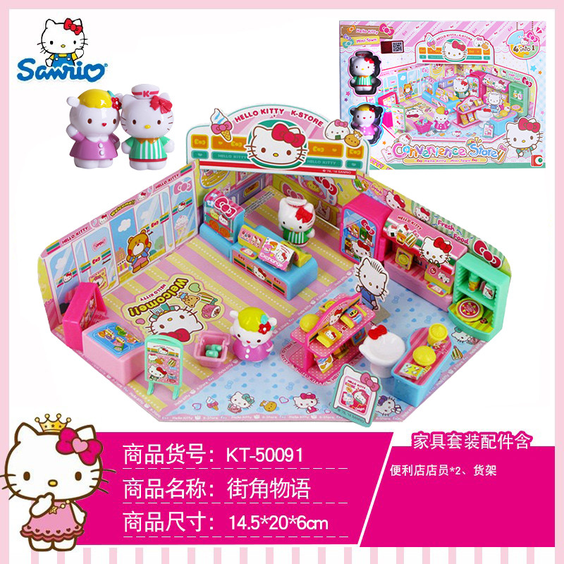 Sanrio Anime Figures Hello Kitty Toys Set Street Corner Story Convenience Store Set Girls' Figure