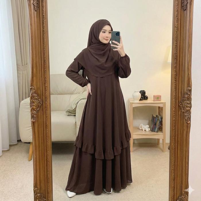 Gamis Malaysia Ld 95 - 130 Ceruty Babydoll Dewasa Jumbo Busui Hitam Burgundy Mocca Putih Dress Mewah
