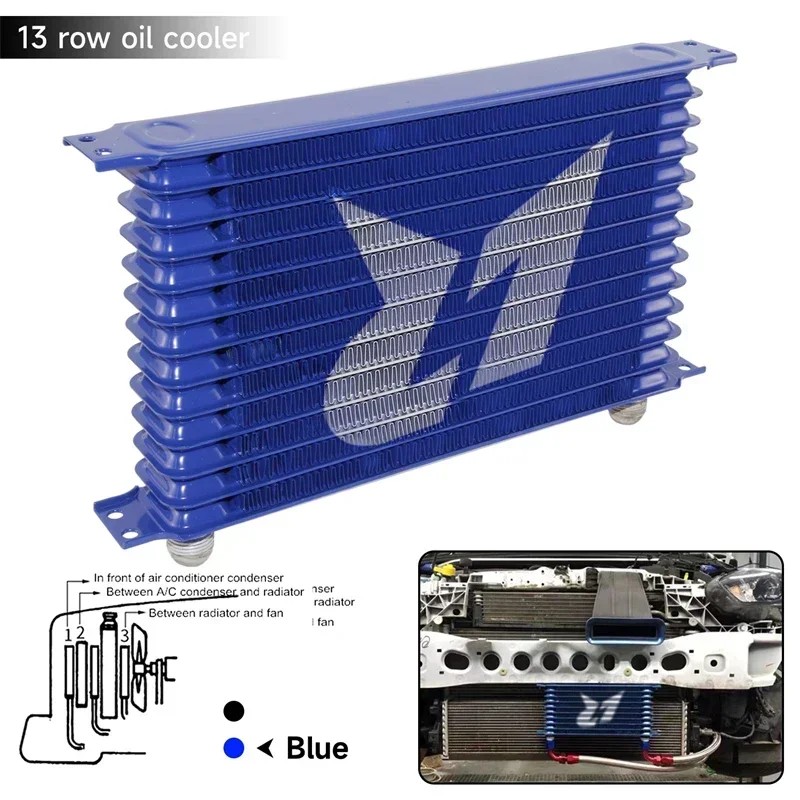 LR OIL COOLER 13 ROW AN10 262MM UNIVERSAL ENGINE TRANSMISSION TRUST STYLE -10AN ALUMINUM BLACK/BLUE