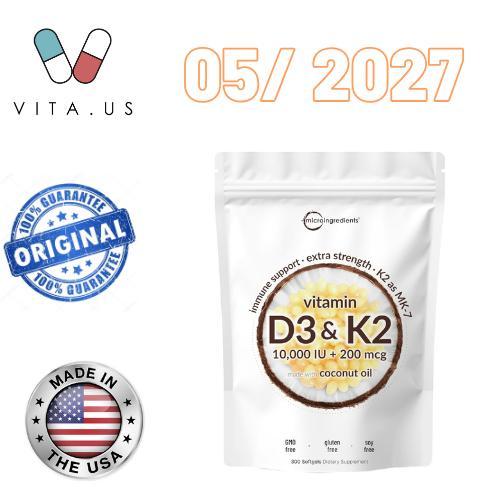 MicroIngredients Vitamin D3 250mcg 10000IU + K2 200mcg isi 300 softgels