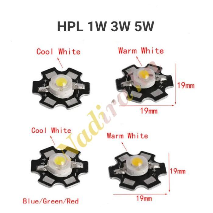 "New" Led 1W 3W 5W Led+pcb hpl 1 watt 3 watt 5 watt emiter super bright lampu senter cob penerangan