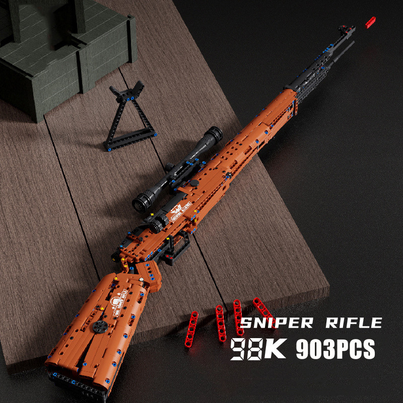 Military WW2 98K AWM Sniper Rifle Model Building Blocks MOC Technical