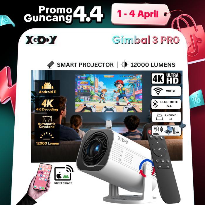 Terlaris Xgody Gimbal 3 Pro Smart Proyektor Lcd Android 11 - 720P - Auto Keystone - Netflix -