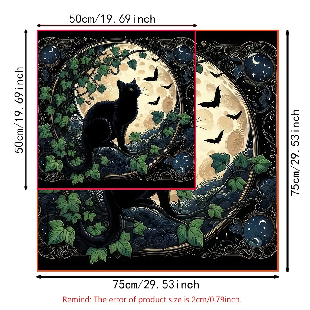 Witchcraft Black Cat Tarot Card Tablecloth Altar Cloth Moon Starry Sky Divination Tarot Mat Decor