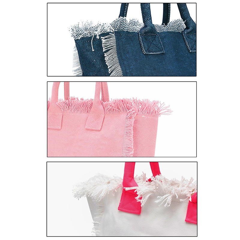 Fashionable Customizable Letter Tassel Canvas Bag Summer Beach Women's Bag Large Capacity Commuting