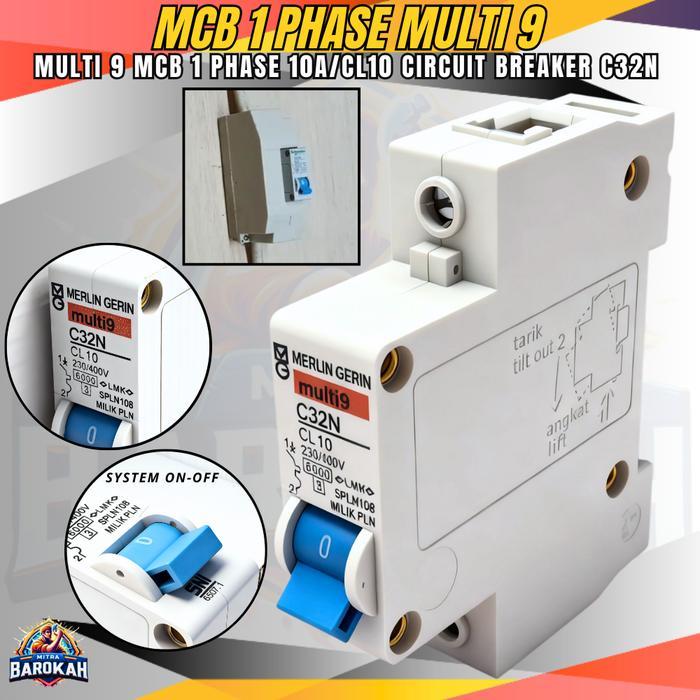MCB MERLIN GERIN MULTI9 1P CL10 MCB MINIATURE CIRCUIT BREAKER 1 PHASE 10 AMPERE MULTI9 C32N ORIGINAL