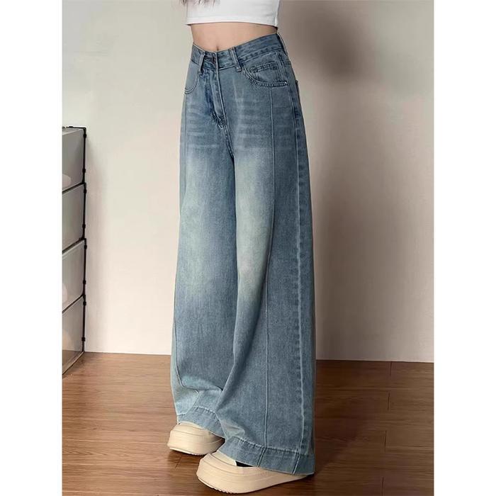 Yoyo Jeans Baggy Retro Biru Panjang Wanita Korean Style Celana Lurus Highwaist Kulot Wide Leg Jeans