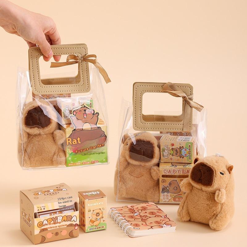 1Set Kawaii Pen Stickers Notebook Plush Pendants Capybara Stationery Set Handbag Stationery Set