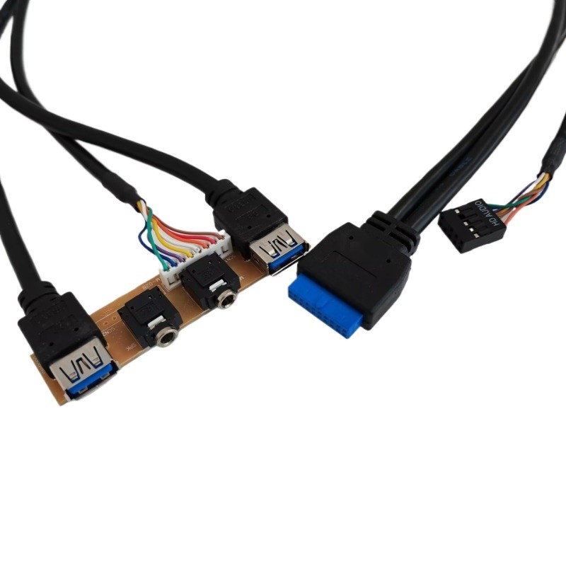 19Pin 2-Port Dual USB 3.0 9Pin 3.5mm HD Audio Socket Interface Motherboard Extension Cable Chassis