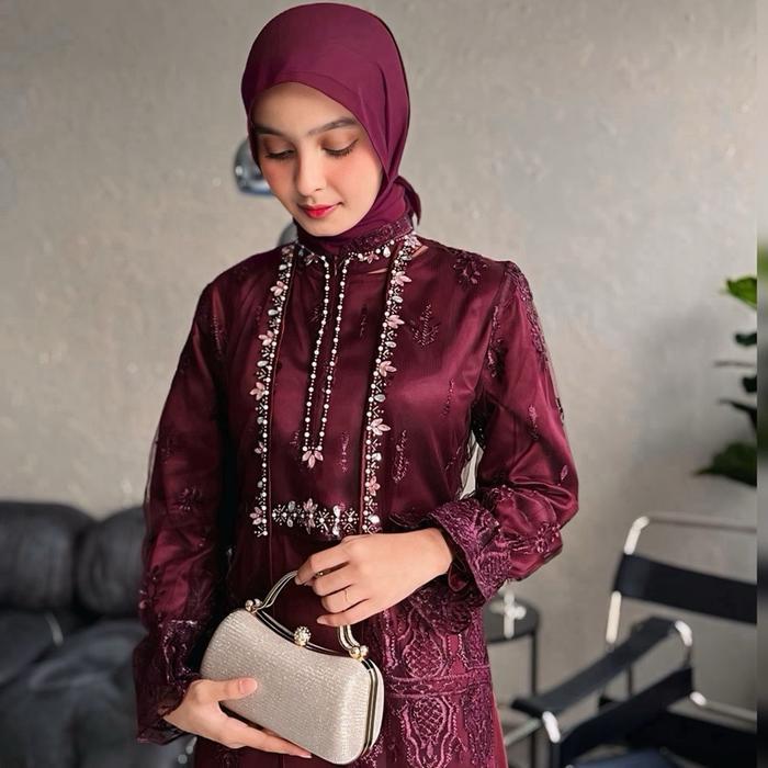 Hijablabel Quynh - Dress Kondangan Simpel Inner Outer Lepas Pasang - Gamis Payet Busui Kekinian