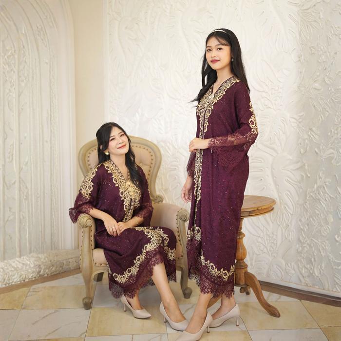 Arimbi Kaftan Lebaran Wanita Batik Modern Bahan Viscose Gamis Muslim Dress Renda Pasti Promo