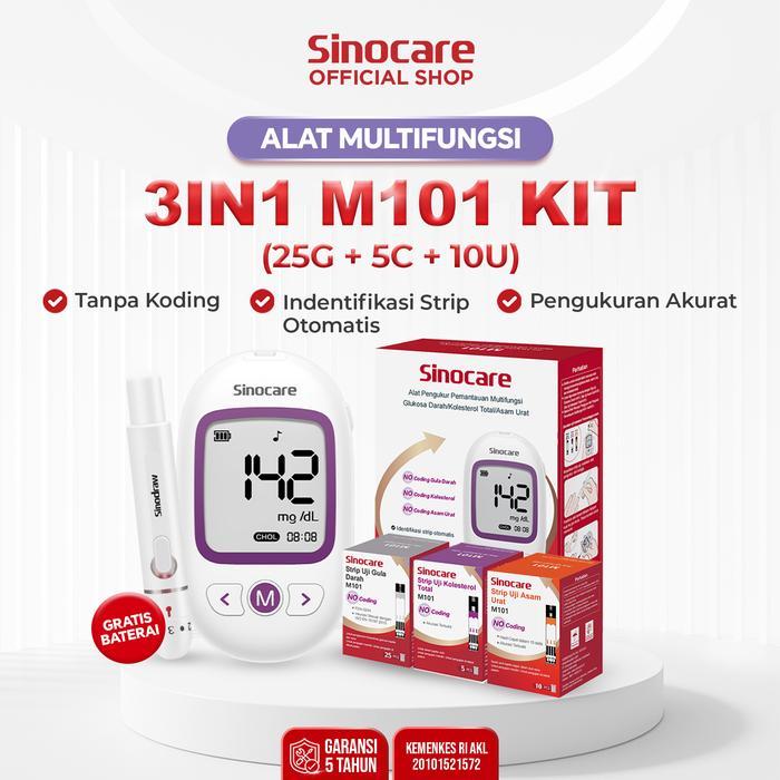 Omron - GCU 3in1 No ing M101 Alat Cek Gula Darah Kolesterol & Asam Urat Tanpa Chip Koding 3 in 1 Kit