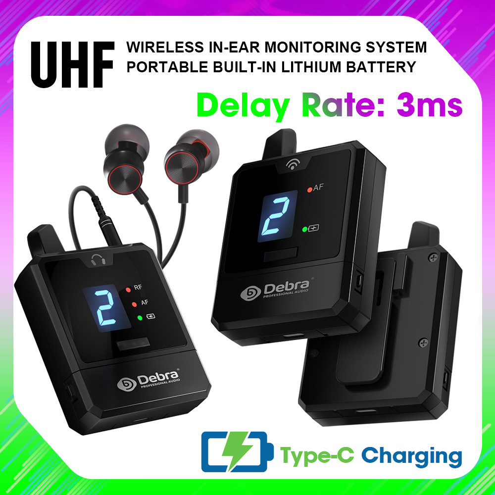 Debra Wireless In-Ear Monitor System UHF IEM Audio-Mini UHF Rechargeable for Music Audio Monitoring