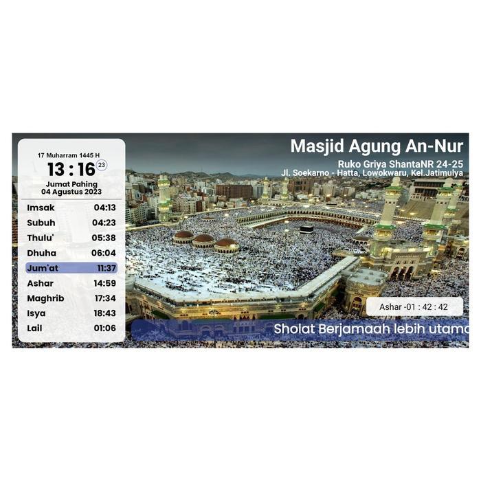 JWS TV LED ANDROID - JAM DIGITAL MASJID MODERN, ALARM ADZAN OTOMATIS, TAMPILAN SULTAN, JAM WAKTU