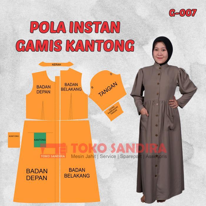 pola gamis/pola instan gamis/pola gamis wanita/pola gamis tangan gelembung/pola instan murah/G-007