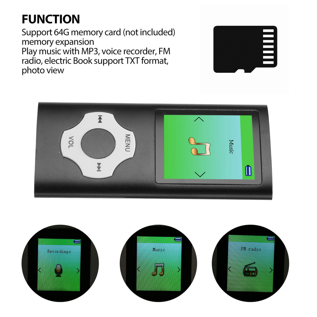 Portable Music Player HD MP3 Player MP3 Player 1.8 Inch LCD Screen Support Recording FM Radio