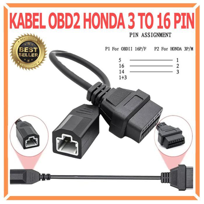 Ready Kabel Adapter Adaptor Converter OBD OBD2 Honda 3 to 16 pin Diagnostic Scanner ECU Mobil