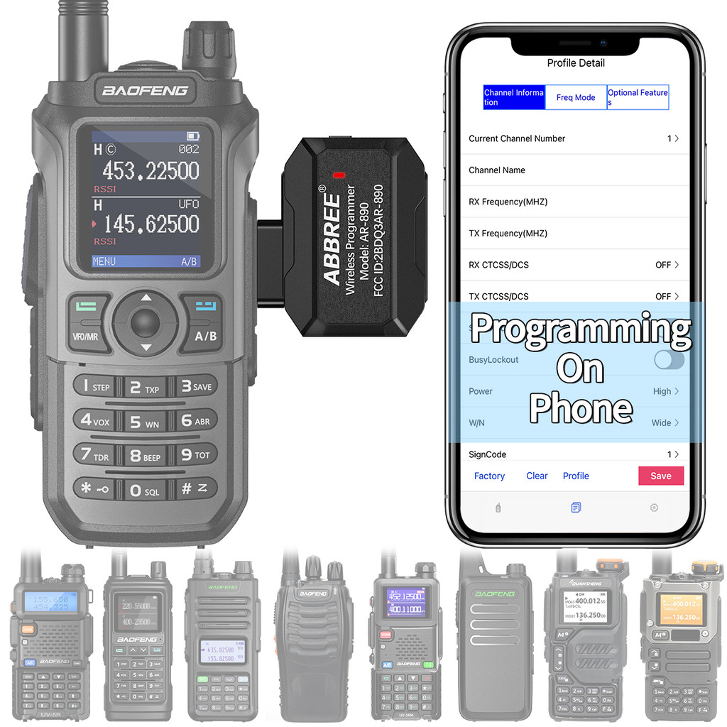 ABBREE Walkie Talkie Bluetooth Wireless Programmer No Driver Issue Phone APP Programming for Baofeng