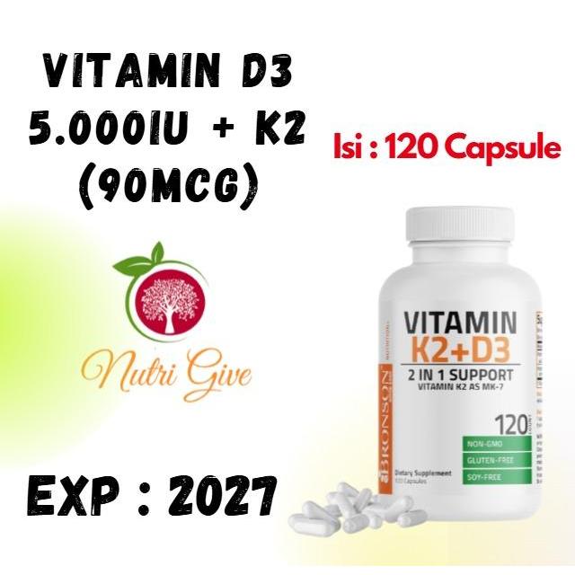 Bronson Vitamin D3 K2 5000 iu 120 Caspule K2 D3 Original USA