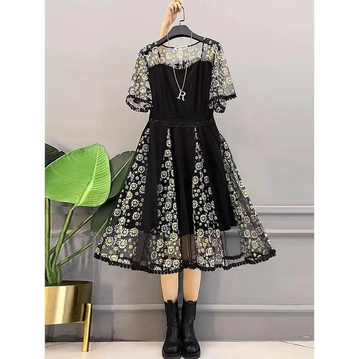 Primeroses - Fanmu 5057 Dress Korea Wanita Elegan Mewah Gaun Gereja Brokat Vintage Satin Casual