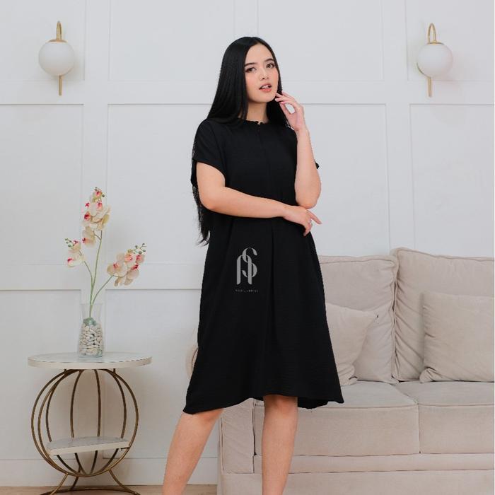Namira Crinkle Airflow Daster Polos Hitam Wanita Dewasa Panjang Busui Melar Ld 110 Pb 100 Resleting
