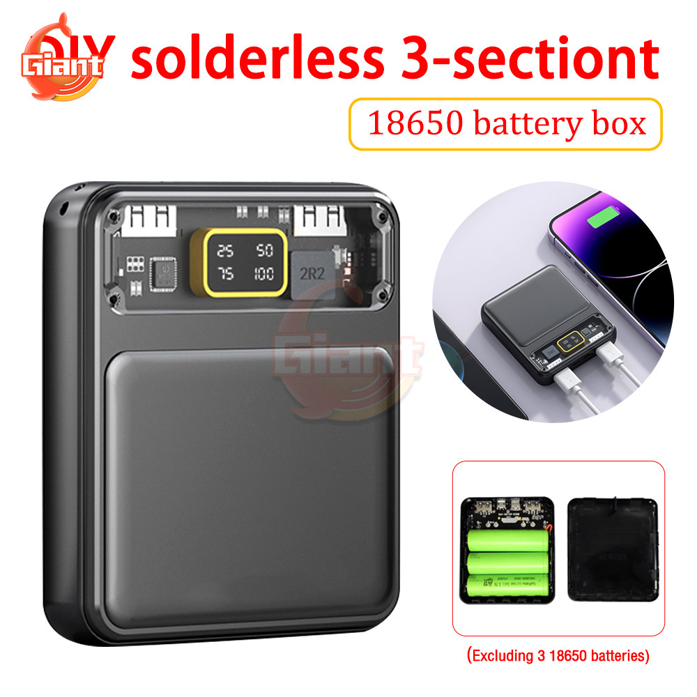 3-section 18650 Battery Charging Case Digital Power Bank Box Transparent Mobile Power Supply Sleeve 