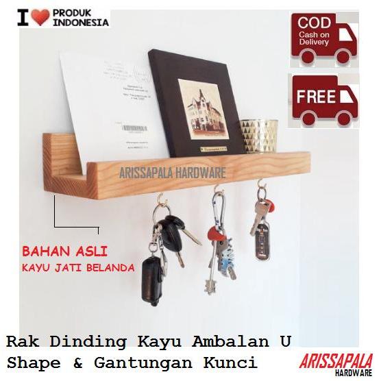 Rak Dinding Kayu Ambalan U Shape & Gantungan Kapstok Cantolan Kunci