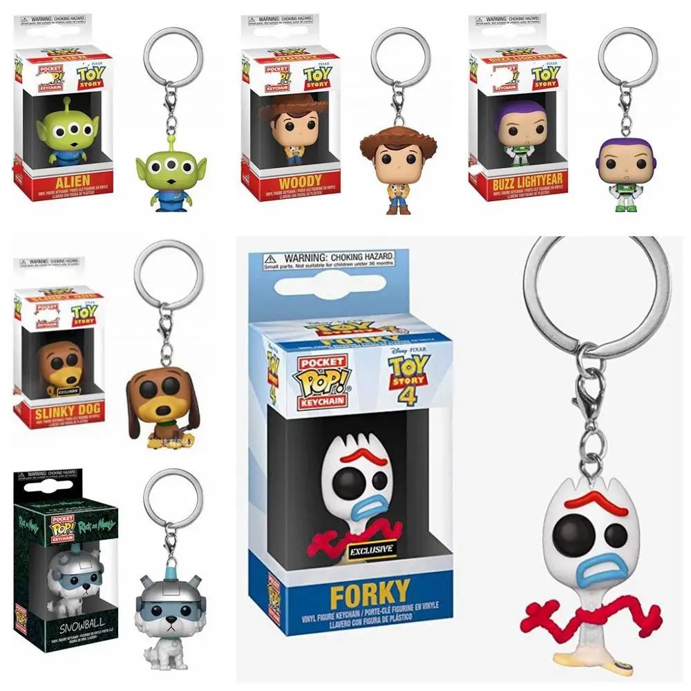 Funko POP Toy Story 4 Forky Slinky Dog Woody Buzz Lightyear Alien Keychain Action Figure Collection