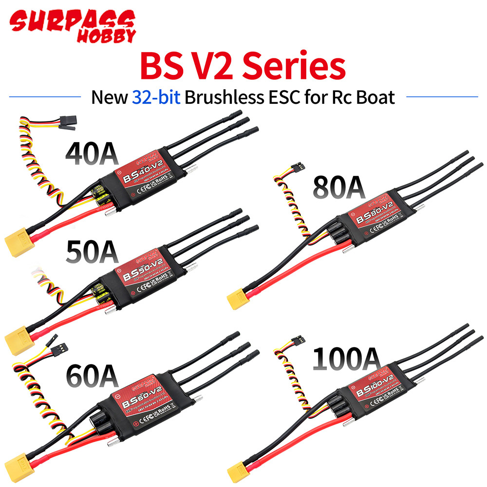 Sale SURPASS HOBBY Boat Brushless ESC BS-V2 Series 40A 50A 60A 80A 100A Waterproof ESC 32-bit 5V/6V 